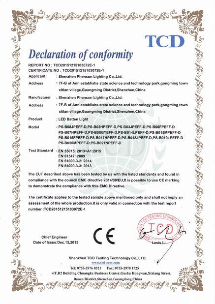 Porcellana XT-Phenson lighting Tech.,Ltd Certificazioni